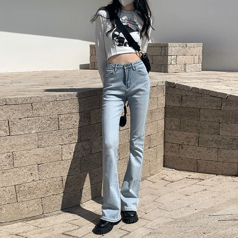 Női Magas Derekú Bootcut Farmer Széles Szárú Vékony Szabású Rövidített Kiszélesedő Nadrág