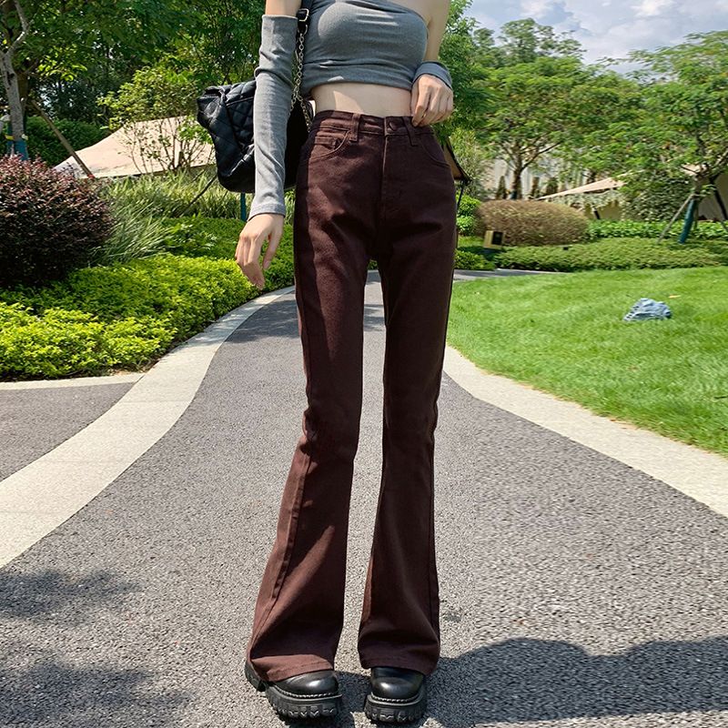 Női Magas Derekú Bootcut Farmer Széles Szárú Vékony Szabású Rövidített Kiszélesedő Nadrág