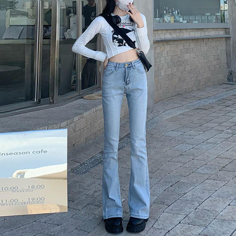 Női Magas Derekú Bootcut Farmer Széles Szárú Vékony Szabású Rövidített Kiszélesedő Nadrág