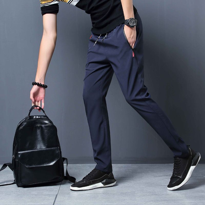 Nadrág Férfi Slim Fit Trendi Fekete Melegítőnadrág Laza Kis Lábú Egyenes Karcsú Szabású