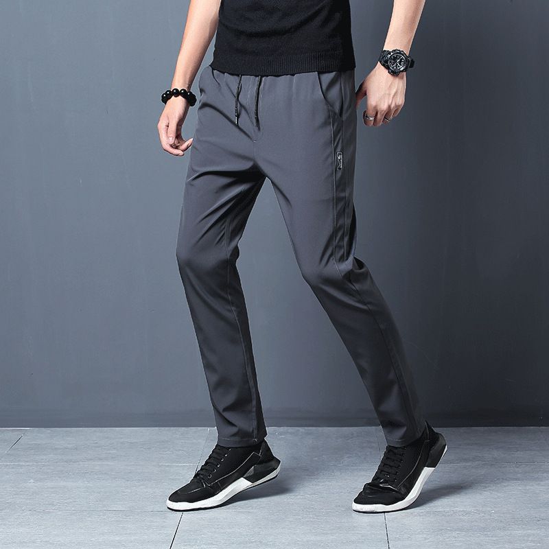 Nadrág Férfi Slim Fit Trendi Fekete Melegítőnadrág Laza Kis Lábú Egyenes Karcsú Szabású