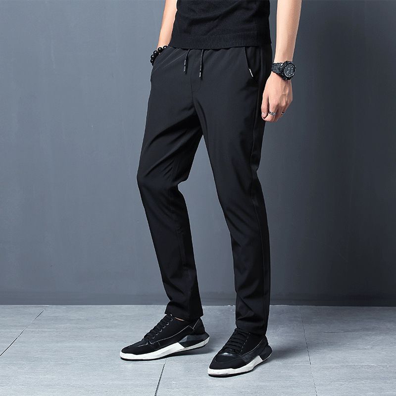 Nadrág Férfi Slim Fit Trendi Fekete Melegítőnadrág Laza Kis Lábú Egyenes Karcsú Szabású