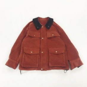 Vintage Női Kabát Colorblock Baba Gallér Nagy Zsebes Kordbársony Dzseki