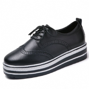 Brogue Cipő Ruha Női Fűzős Retro Lapos Vaskos Sarkú Valódi Bőr Női Vastag Talpú Női Munkacipő